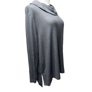 Chicos Zenergy Black Cozy Cowl Neck Tunic Ribbed Long Sleeve Top Size 2 NEW